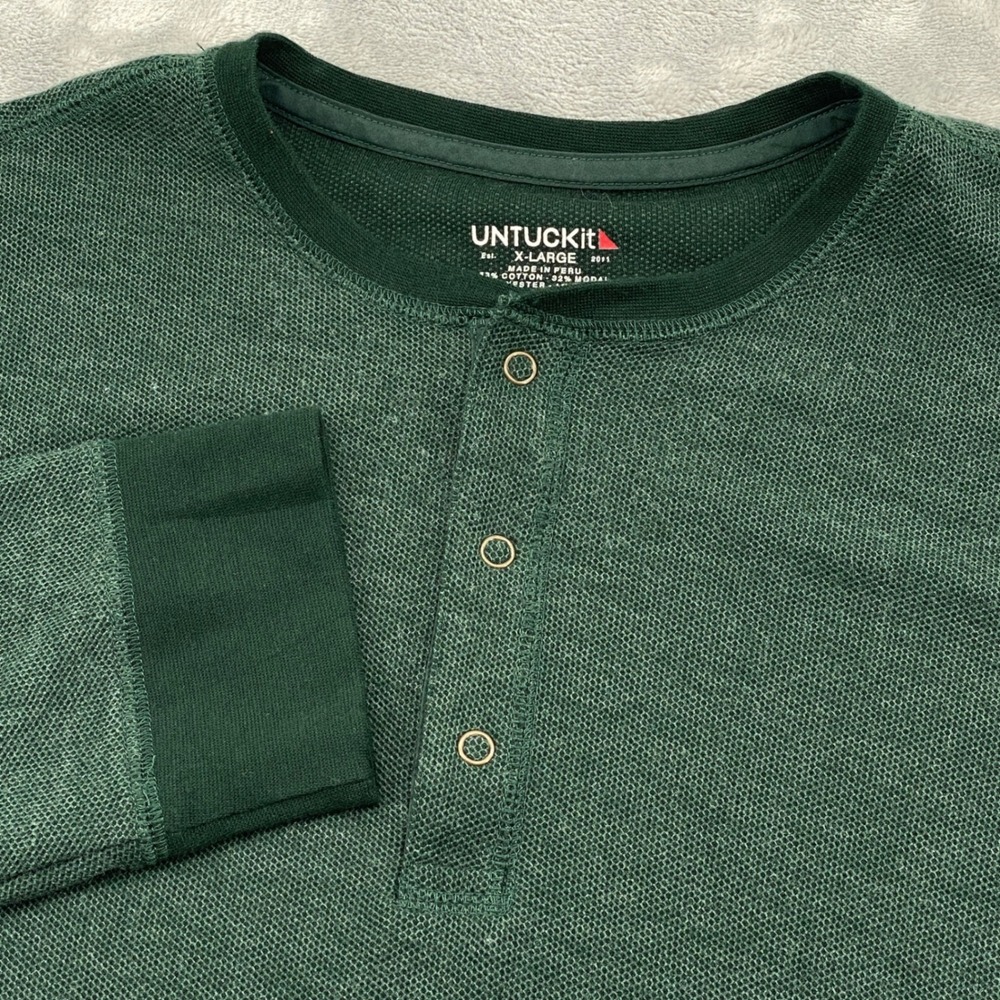 UNTUCKit Schrock Henley Shirt Mens XL Green Long Sleeve Waffle Knit 40759